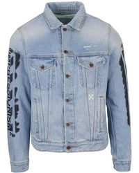 Off-White c/o Virgil Abloh - Alphabet Logo Pattern Printing Cotton Washed Denim Jacket - Lyst