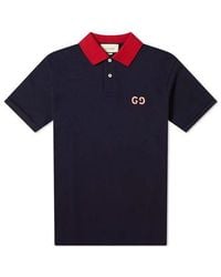 Gucci - gg Logo Embroidered Contrasting Colors Short Sleeve Polo Shirt Navy - Lyst