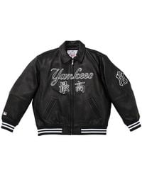 Supreme - X New York Yankees Kanji Leather Varsity Jacket - Lyst