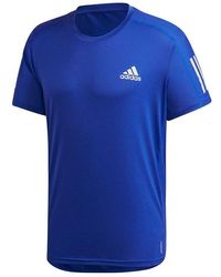 adidas - Own The Run Tee Training Sports Reflective Stripe Short Sleeve Blue - Lyst