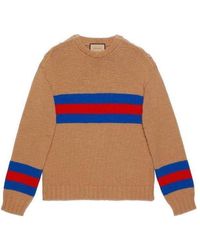 Gucci - Wool Mohair Sweater With Web Intarsia 'Camel' - Lyst