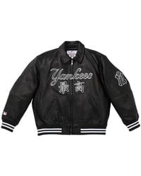 Supreme - X New York Yankees Kanji Leather Varsity Jacket - Lyst