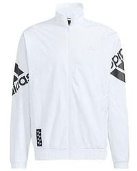adidas - Contrasting Colors Large Logo Zipper Cardigan Stand Collar Long Sleeves Jacket - Lyst