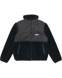 PUMA - Sherpa Contrasting Colors Sports Lamb'S Wool Stand Collar Logo Jacket - Lyst