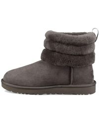 UGG - Classic Mini Fluff Quilted Boot Fleece Lined Gray Brown - Lyst