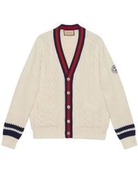 Gucci - Cable Wool Knit Cardigan With Web 'Ivory' - Lyst