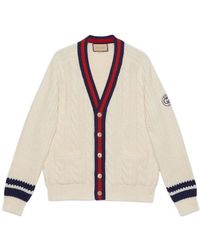 Gucci - Cable Wool Knit Cardigan With Web - Lyst