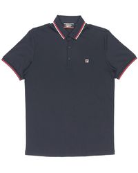 Fila - Logo Solid Color Sports Short Sleeve Knitted Polo Shirt Blue - Lyst