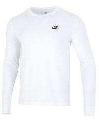 Nike - Minimalistic Alphabet Logo Athleisure Casual Sports Round Neck Long Sleeves White T-shirt - Lyst