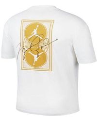 Nike - Minimalistic Back Large Logo Printing Casual Round Neck Short Sleeve White Yellow T-shirt - Lyst