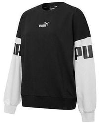 PUMA - (Wmns) Power Color Blocking Crew Logo Printing Sweatshirtblack - Lyst
