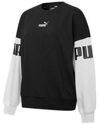PUMA - (Wmns) Power Color Blocking Crew Logo Printing Sweatshirtblack - Lyst