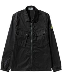 Stone Island - Compass Patch Zip Up Shirt - Lyst
