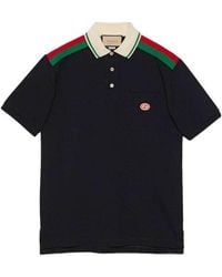 Gucci - Brand-appliqué Striped-trim Cotton-jersey Polo Shirt - Lyst