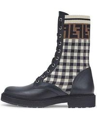 Fendi - Leather Biker Boots With Stretch Fabric - Lyst