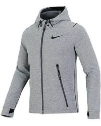 Nike - Pro Therma-fit Full-length Zipper Cardigan Knit Training Hooded Jacket Gray - Lyst