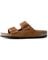 Birkenstock - Arizona Soft Footbed Suede Leather Narrow Fit Slides - Lyst