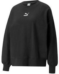 PUMA - (Wmns) Classics Logo Embroidery Round-Neck Sweatshirtblack - Lyst
