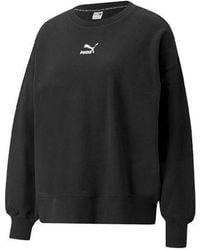 PUMA - (Wmns) Classics Logo Embroidery Round-Neck Sweatshirtblack - Lyst