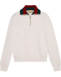 Gucci - Knit Wool Sweater With Web 'Ivory' - Lyst
