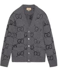 Gucci - Wool Cardigan With Gg Intarsia - Lyst