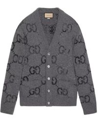 Gucci - Wool Cardigan With gg Intarsia - Lyst