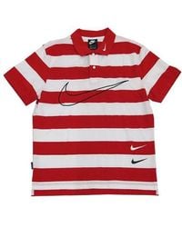 Nike - Sportswear Swoosh Stripe Short Sleeve Polo Redwhite - Lyst