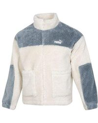 PUMA - Color Blocking Sherpa Jacket Contrasting Colors Lamb's Wool Stay Warm Sports Logo Creamy - Lyst