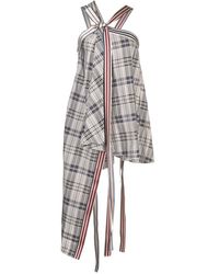 Monse One Shoulder Plaid Asymmetric Hem Top With Ribbon Detail - Black