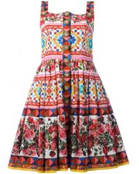 Dolce & Gabbana Majolica Rose Print Dress - Red