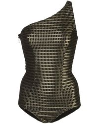 Lisa Marie Fernandez Metallic One Shoulder Swimsuit - Black