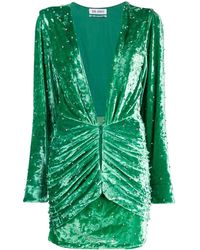The Attico Stretch Velvet Embellished Dress - Green