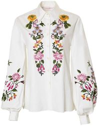 Carolina Herrera - Floral-embroidered Puff Sleeve Shirt - Lyst