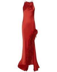LAPOINTE - Satin Gown With Feathers - Lyst