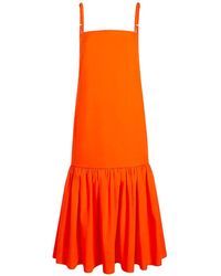 Another Tomorrow Gathered Flounce Midi Dress - Orange