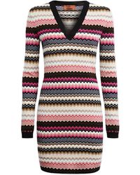 Missoni - Wool Blend V-neck Mini Dress With Zigzag Weave - Lyst