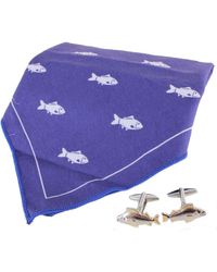 David Van Hagen Fish Handkerchief And Cufflink Set - Purple