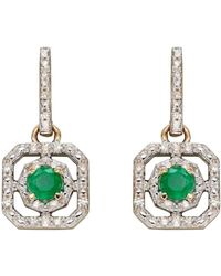 Elements Gold Emerald And Dimond Art Deco Earrings - Multicolor
