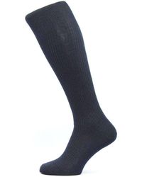 Pantherella Naish Rib Over The Calf Merino Wool Socks - Blue