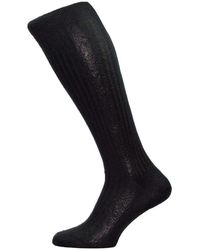 Pantherella Baffin Rib Over The Calf Silk Socks - Black