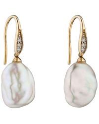 Elements Gold Baroque Pearl And Diamond Earrings - Metallic
