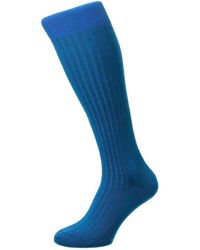Pantherella Laburnum Merino Wool Over The Calf Socks - Blue