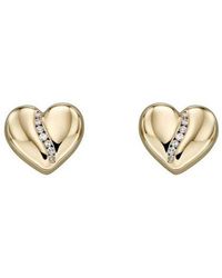 Elements Gold Heart Diamond Channel Earrings - Metallic