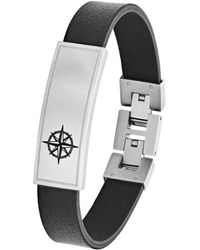 S.oliver Leder Herren-Armband Ident Kompass - Schwarz