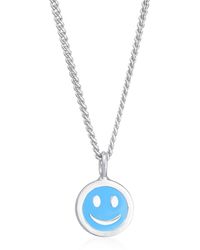 Elli Halskette Kids Smiley Emoji Emaille Plättchen 925 Silber - Blau