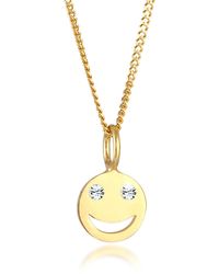 Elli Halskette Smiley Face Emoji Kristalle 925 Silber - Mettallic