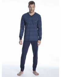 strellson Herren Schlafanzug Set Rundhals Dunkelblau kurz Ringel-Print