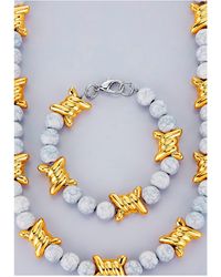 KLiNGEL Schmuckset: Halskette und Armband Weiß/Goldfarben - Schwarz