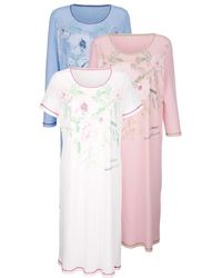 Harmony Nachthemden im 3er-Pack mit drei unterschiedlichen Ärmellängen Weiß/Rosé/Hellblau - Mehrfarbig
