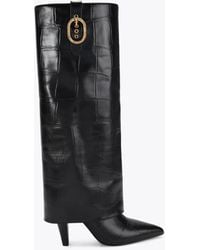 Kurt Geiger - Kurt Geiger Boots Croc Print Leather Fold Over - Lyst